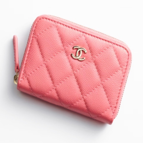 샤넬 캐비어 클래식 지퍼 카드지갑 금장_AP0216