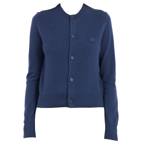 아크네스튜디오 스튜디오 여성 페이스 패치 울 가디건 블루 A60280 DOC