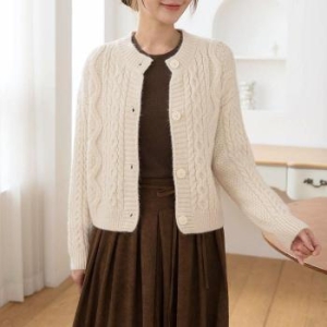 비스코스 여자 패턴콤비 꽈배기 가디건 S23292417