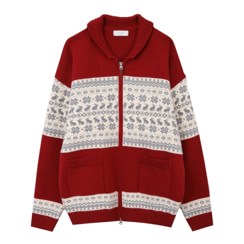 리빌모아 남자 가을 노르딕 자가드 카라넥 집업 가디건 DS-CA-Q299-빨강