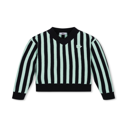 왁 WAAC 골프 WWWAW24711MIL Women Stripe V-neck Sweater