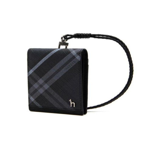 헤지스 블랙 체크 가죽 폴더형 목걸이 카드지갑_HJHO5E660BK