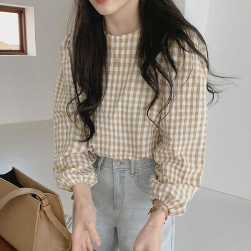 오노마 ONM 벌룬 소매 체크 블라우스 캐주얼 여친룩 20대 20256599
