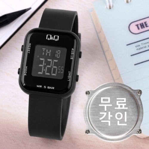 큐앤큐 무료각인 M207J-002Y 사각 스퀘어 디지털 올블랙 어린이