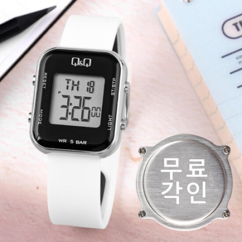 큐앤큐 무료각인 M207J-005Y 사각 스퀘어 디지털 화이트 어린이
