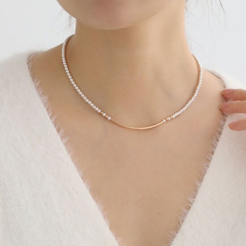 쥬릭스  14K 파이프 포인트 3mm 로즈골드 진주목걸이 JGN0074