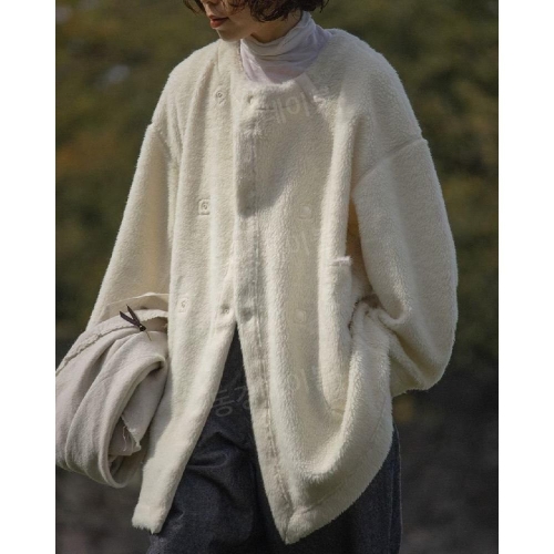 나나미카 x PRISTINE 리버시블 플리스 후리스 뽀글이 코트 화이트 S24FB060