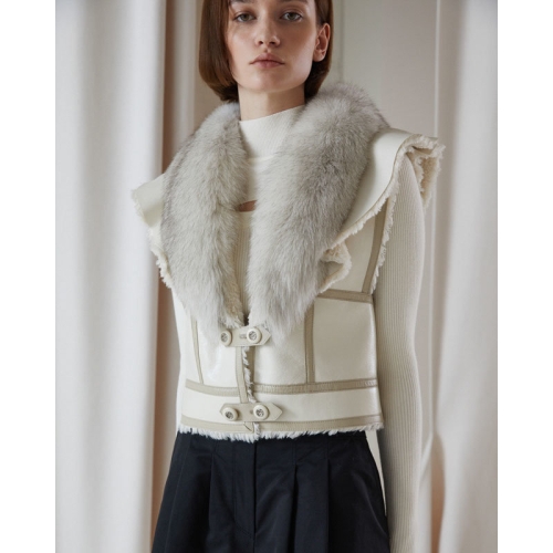 에고이스트 여성 러플 소매 리얼 폭스퍼 무스탕 베스트 EP4MV060