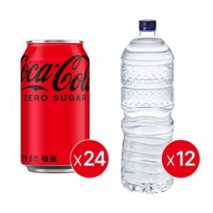 코카콜라음료 코카콜라 제로 350ml 24개 + 강원 평창수 무라벨 2L 12개