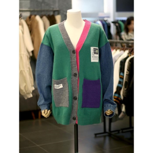 르니앤맥코이 세이브존03 데님 소매 컬러 배색 브이넥 니트 가디건 AG11CD334FJXA 23646495