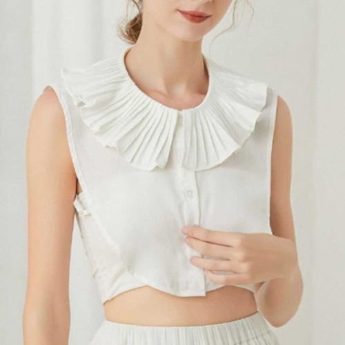 오노마 ONM 여성 승마 스타일 가짜 블라우스 플리츠 목 카라 23568921