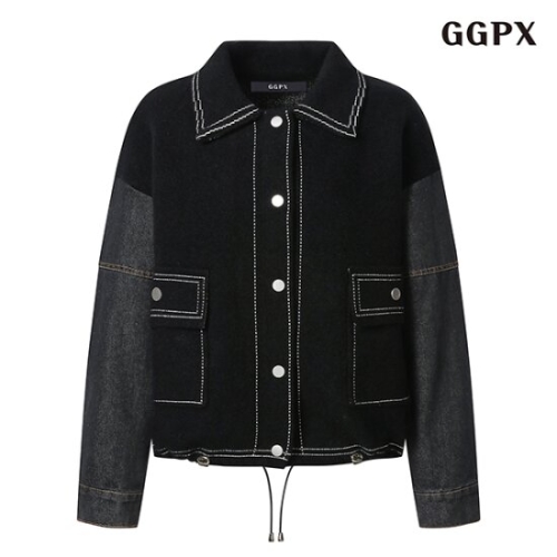 GGPX 캐쥬얼 카라넥 데님 배색 투포켓 긴팔 자켓 GODJK007D