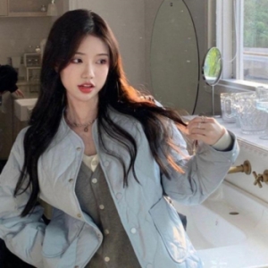 오노마 ONM 칼라감 예쁜 스카이 루즈핏 물망울 무늬 패딩 여자 자 23566968