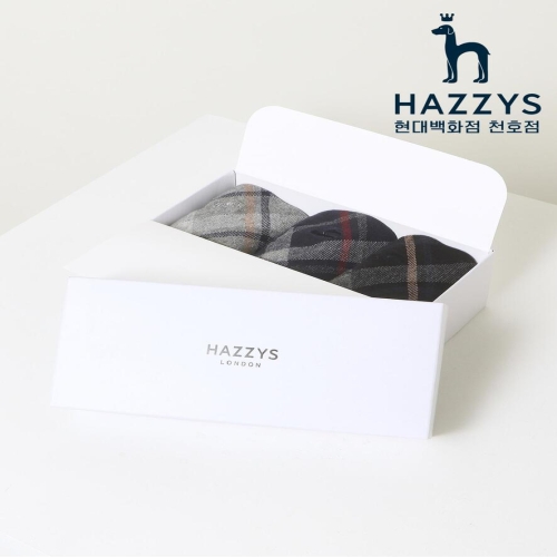 헤지스 남성 블랙 체크 배색 중목 양말 3종 세트_HJSS5E152WT