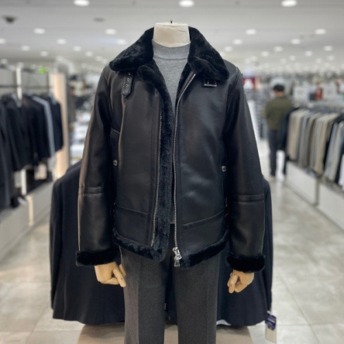 지오지아 에코 레더 버클형 무스탕 자켓_ABE4FP1106_BK