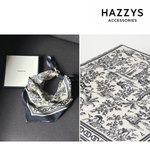 헤지스 Toile de Jouy 네이비 사각 실크 스카프 HISC5E301N2