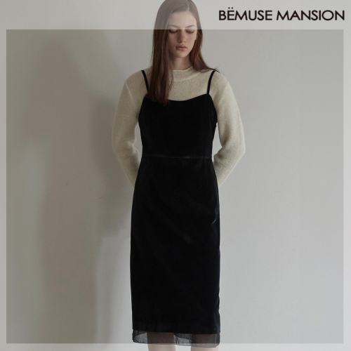 파슨스 비뮤즈맨션 Velvet sheer patch dress Black BE24WIOP002BK