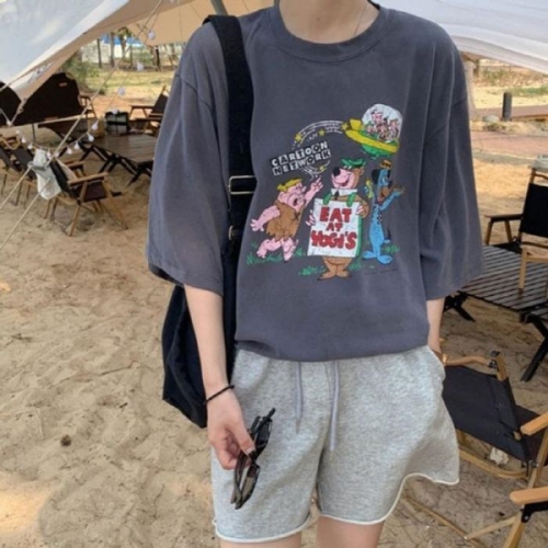 오노마 ONM 동물친구들 프린팅 빈티지 반팔티 차콜 23561399