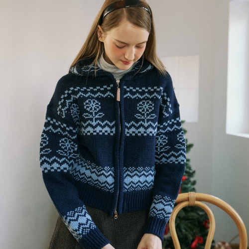 아미 마켓 아워호프 Margaret Jacquard Hood Zip Up Knit Navy H24WTKN02N - 에누리 가격비교