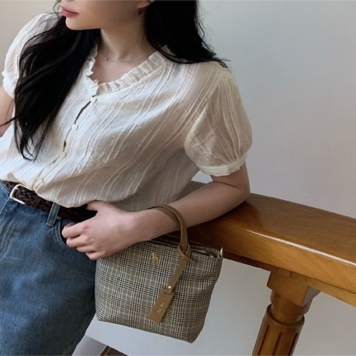 헤지스 액세서리 SAVER 브라운 체크 나일론 토트 겸 크로스백 미니_HIBA5EE78W2