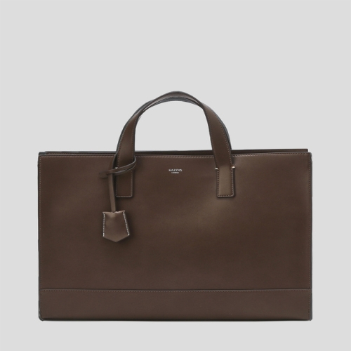 헤지스 액세서리 브라운 로고배색 가죽 서류가방_HJBA5E851W3