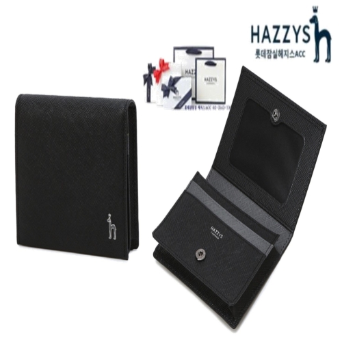 헤지스 남성 블랙 라인배색 소가죽 명함지갑 HJHO5E603BK