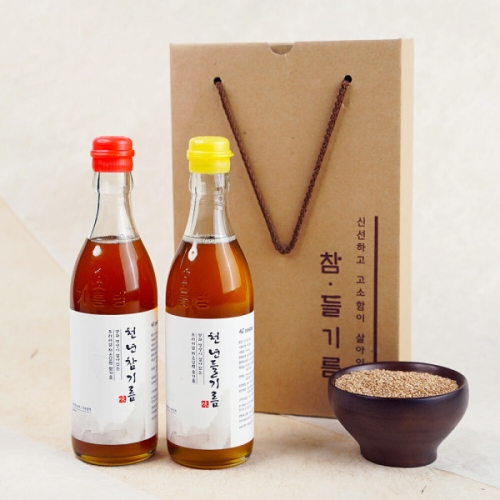 전라도청년 저온압착 통깨 100% 천년참기름 350ml + 천년들기름 350ml 선물세트