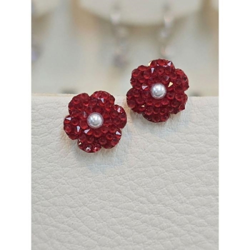 볼라레  세이브존03 레드오스트리아스톤 플라워 은침귀걸이 AGSSS1643A