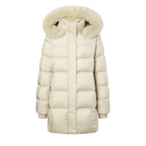 닥스레이디스 여성 베이지 폭스퍼탈착후드 구스다운 미들점퍼_DLJU4DE01I1