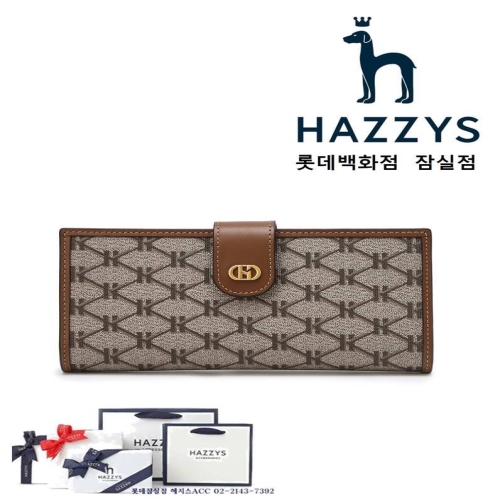 헤지스 H장식 브라운 시그니처 패턴 가죽 슬림 장지갑_HIWA5E840W1