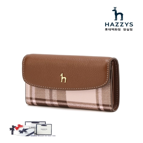 헤지스 브라운 체크배색 가죽 반지갑_HIWA5E361W2
