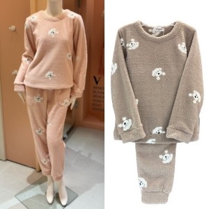 비너스 VEP387FS 한겨울 따뜻한 포근 극세사 파자마 강아지 자수 여성 홈웨어