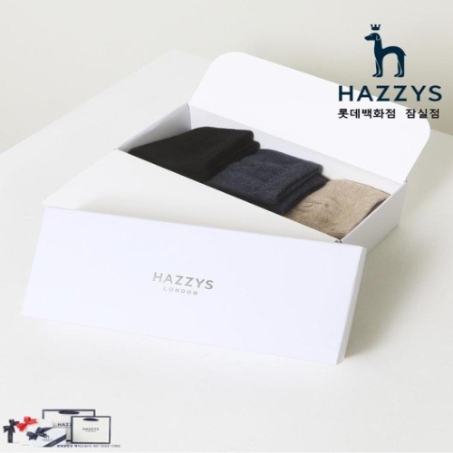 헤지스 여성 블랙 단색 면혼방 중목양말 3종 세트_HISS5E220BK