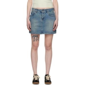 윈 햄린 인디고 블루 워싱 데님 미니 스커트 241401F090001