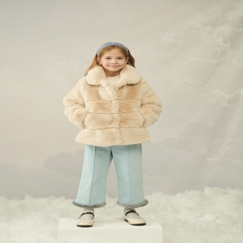 빈 BY74PT01BU퍼 장식 기모 데님 8부 팬츠