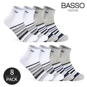 바쏘 남성 스트라이프 자수로고 캐주얼 발목양말 8P_WH/GY 34273640
