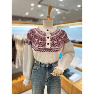 레코브 여성 배색라인 버튼 스웨터 LK31E1KN905X