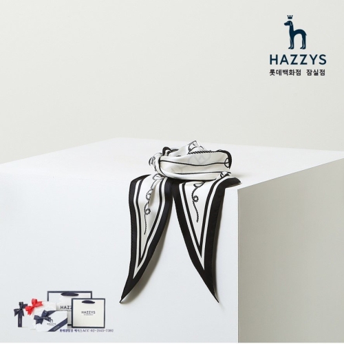 헤지스 블랙 H클립 마름모 실크 스카프 HISC5E500BK