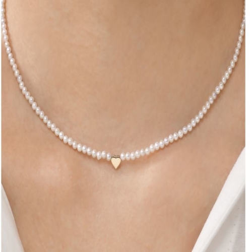 미니골드  김천점 14K 럭키 하트 진주 비드목걸이 NNOM4002 으로 존재감 레이어드로 착용해도 좋은 아이템