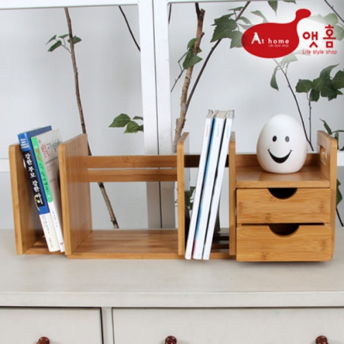 앳홈 대나무 원목 2단서랍 슬라이드 탁상책꽂이