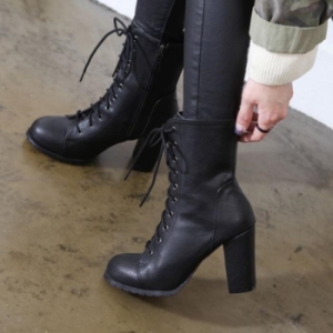 오노마 ONM 국내제작 둥근코 레이스업 지퍼 통굽 여성 워커힐 27353449