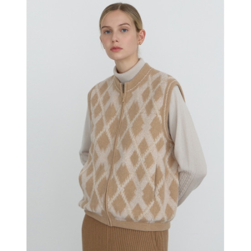 닥스레이디스 여성 아가일패턴 울혼방 집업베스트_DLSW4D105I2