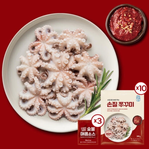 어찬반상  자연산 손질 통 쭈꾸미 100마리 + 숯불매콤소스 총 3kg