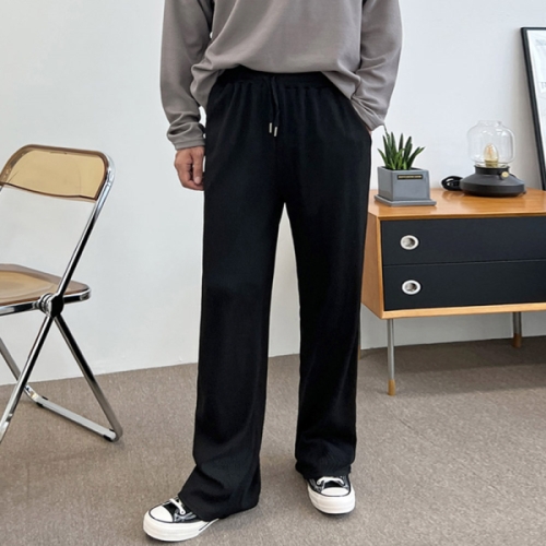 기타 모로엠남자 니트티셔츠 골지 와이드 밴딩 바지 DM-PTA-QGBBC201-블랙