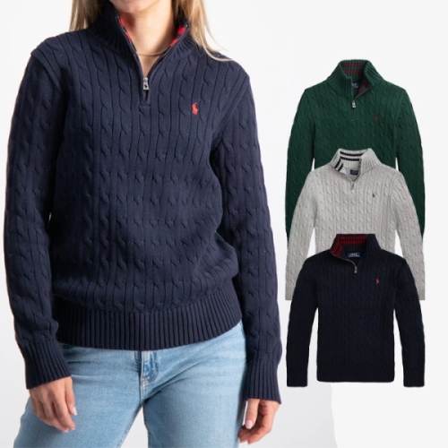 폴로랄프로렌 남녀공용 보이즈 꽈베기 반집업 하프집업 니트
