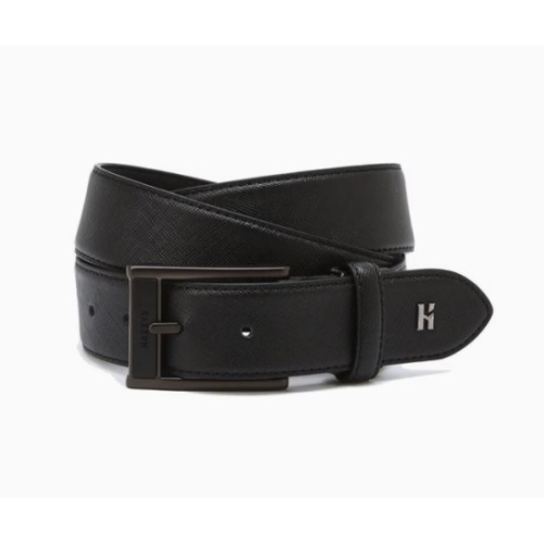 헤지스 남성 블랙 단색 H장식 소가죽 벨트 HJBE5E331BK