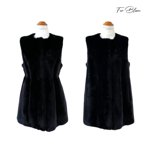 퍼블랑 통밍크 허리 조절 롱 베스트 블랙FB3WVF102