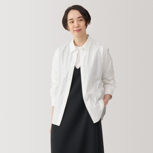 MUJI 비침 방지 여성 스트라이프 면 긴팔 셔츠 화이트 84128721