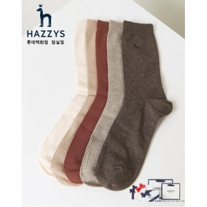 헤지스 남성 퍼피자수 골지 장목 양말 5종 세트_HJSS5E501WT