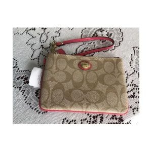 코치 세금포함 스몰 Peyton Khaki/Pomegranate Wristlet F50142 New Tags 동전지갑 카드지갑 반